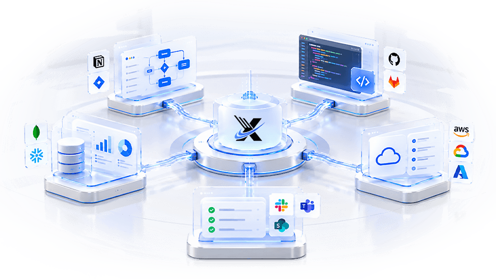 AI Agent Factory: documents, databases, APIs, web data and enterprise tools flow through the factory into automation, insights, workflows and business outcomes