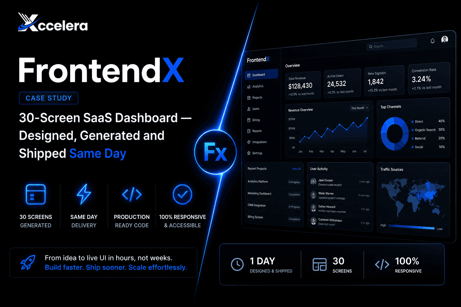 FrontendX Case Study: 30-Screen SaaS Dashboard — Designed, Generated and Shipped Same Day
